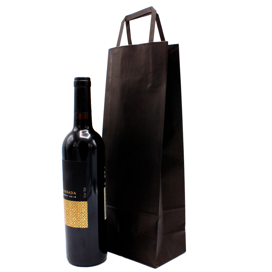 Flat Handle Paper Bags for Bottles - Black