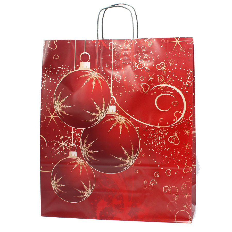 Bolsas Asa Retorcida Couché - Rojo y Dorado - "Bolas de Navidad"