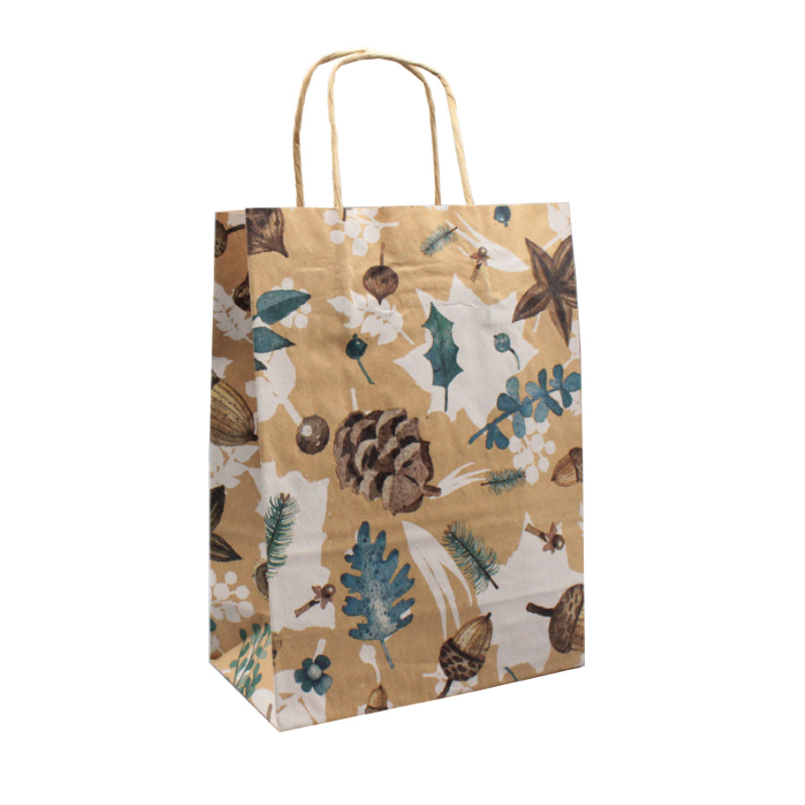 Kraft Twisted Handle Bags - Pine Cones