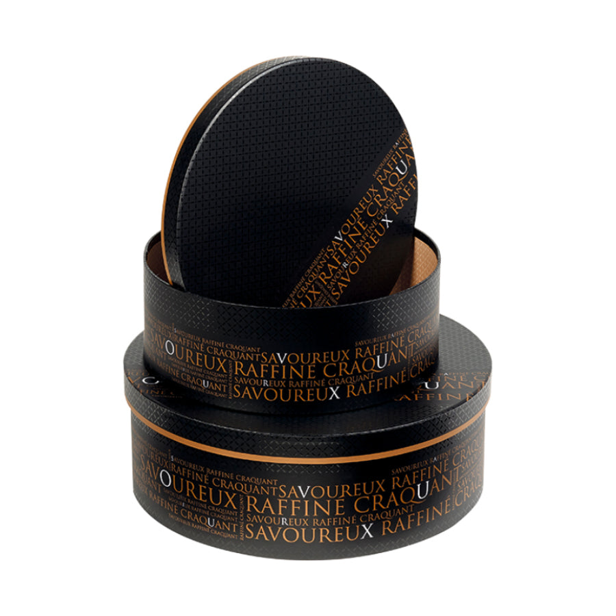 Round Box with Lid and Base - Black and Copper