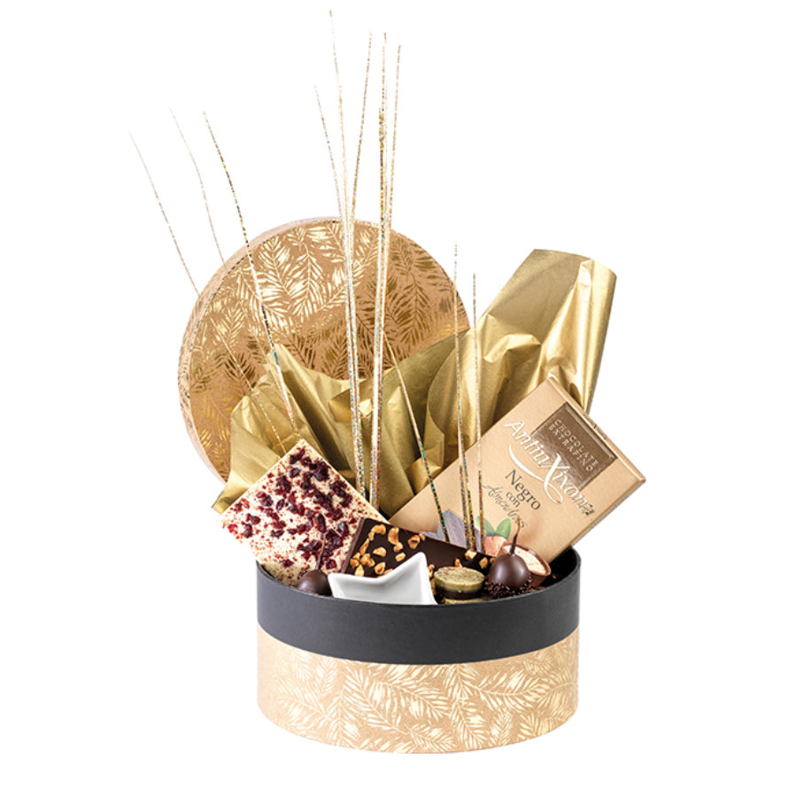 Round Box with Lid and Base - Gold - "Tropique Kraft"