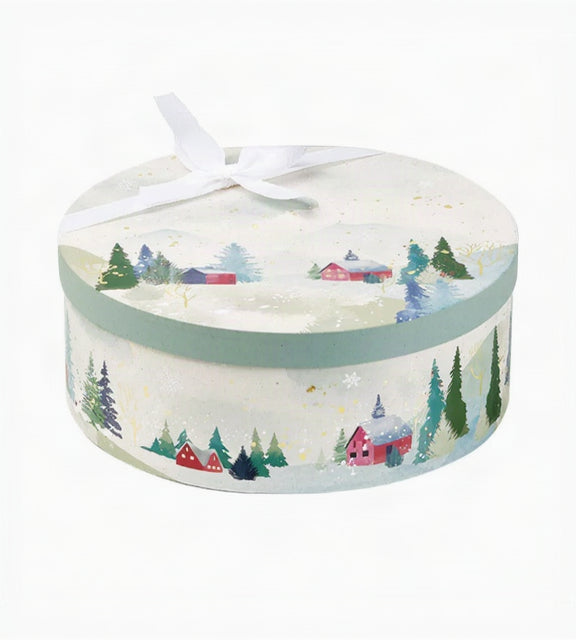 Round Box with Lid and Bottom - Multicolour - "Snowy Field"