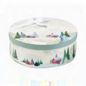 Round Box with Lid and Bottom - Multicolour - "Snowy Field"
