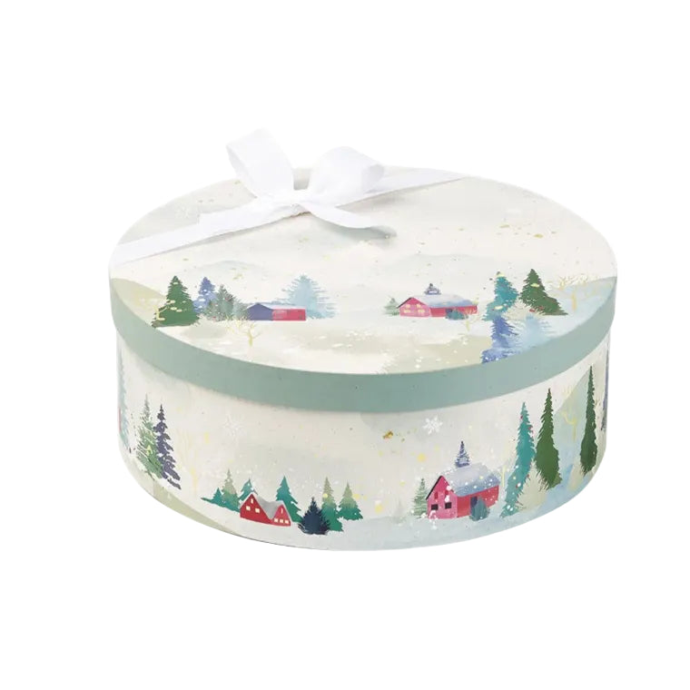 Round Box with Lid and Bottom - Multicolour - "Snowy Field"