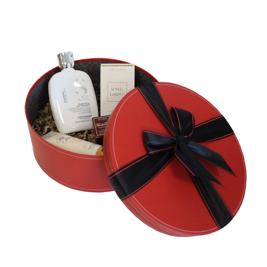 Caja redonda con lazo en la tapa - Roja - "Lazo blanco"
