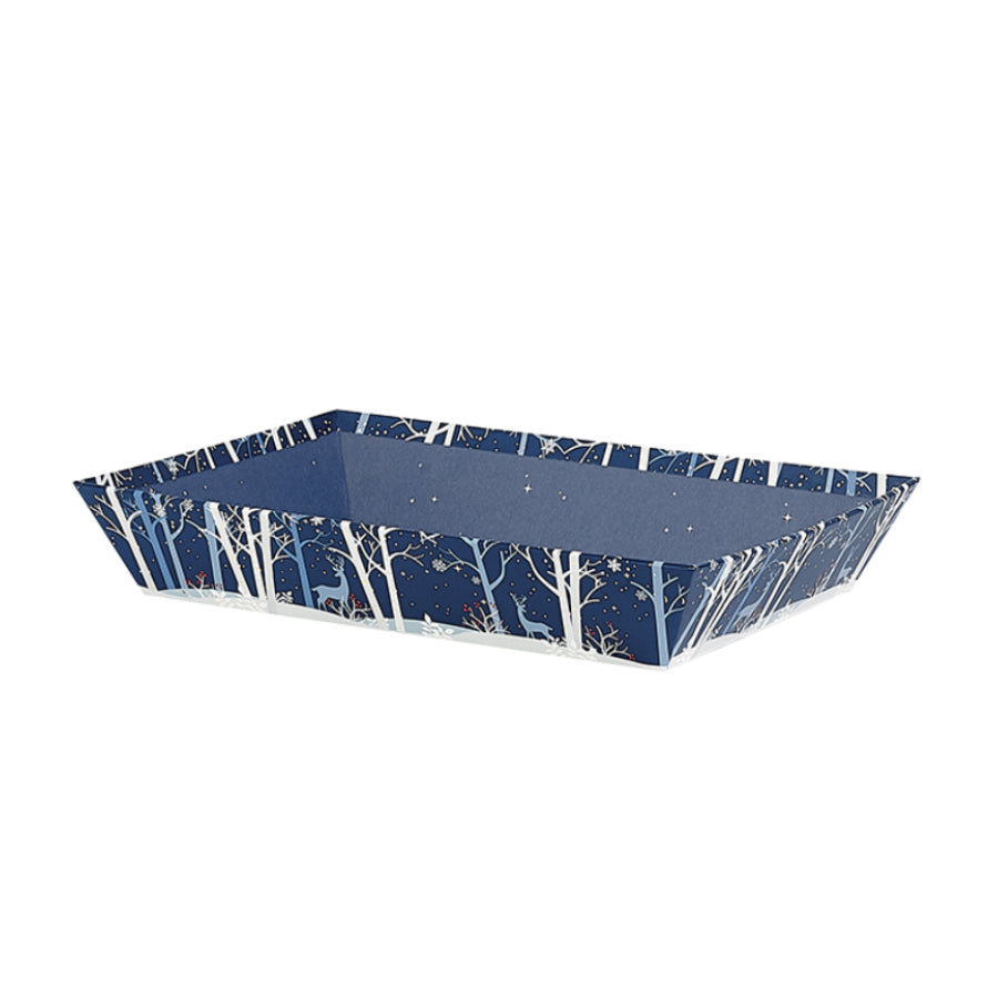Rectangular Basket without Handle - Blue and White - "Reindeer"