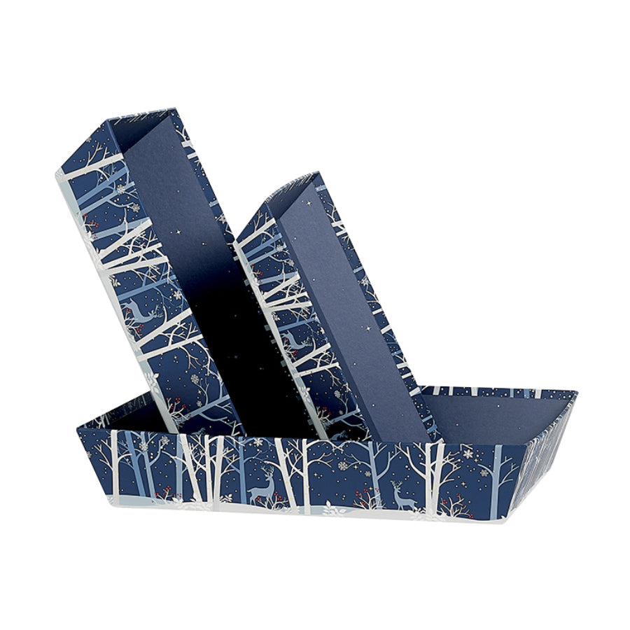 Rectangular Basket without Handle - Blue and White - "Reindeer"