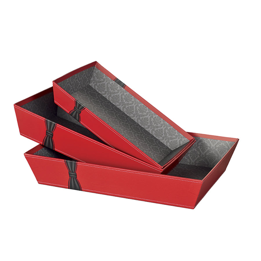 Rectangular Basket without Handle - Red and Black - "Bow"