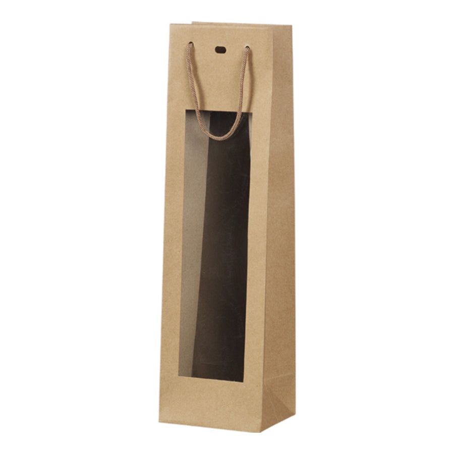 Bottle Paper Bags with Window - Kraft