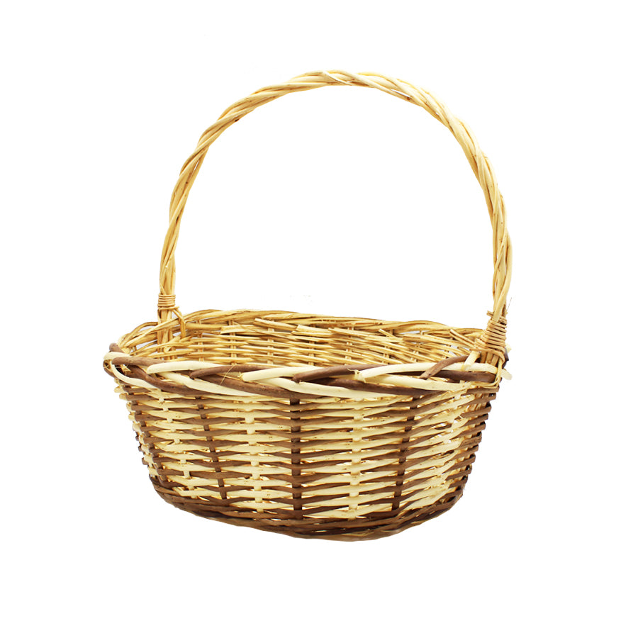Oval Wicker Basket with Handle - Two-tone