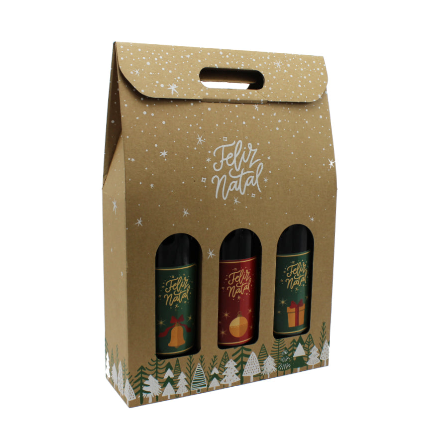 Caixas com Janela para Garrafas - Verde e Branco - "Feliz Natal"