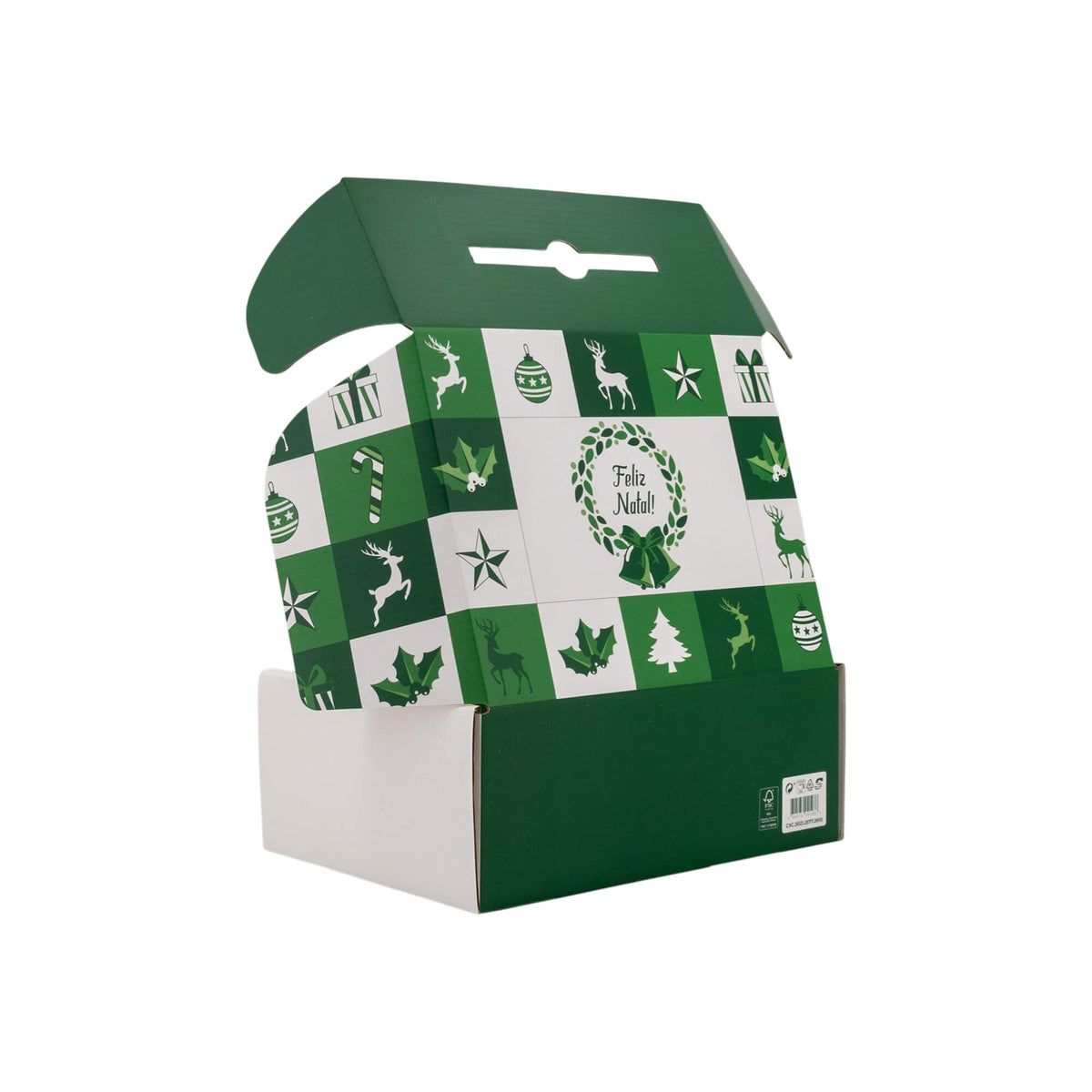 Caixa Mala em Cartao com Pega - Verde e Branco - "Bosque Inverno"