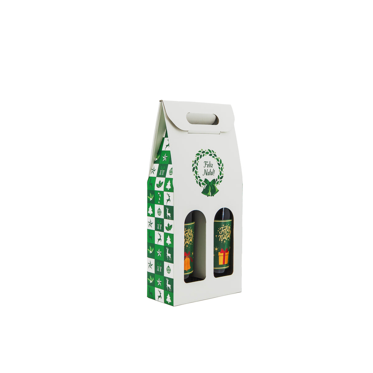 Caixas com Janela para Garrafas - Verde e Branco - "Bosque Inverno"