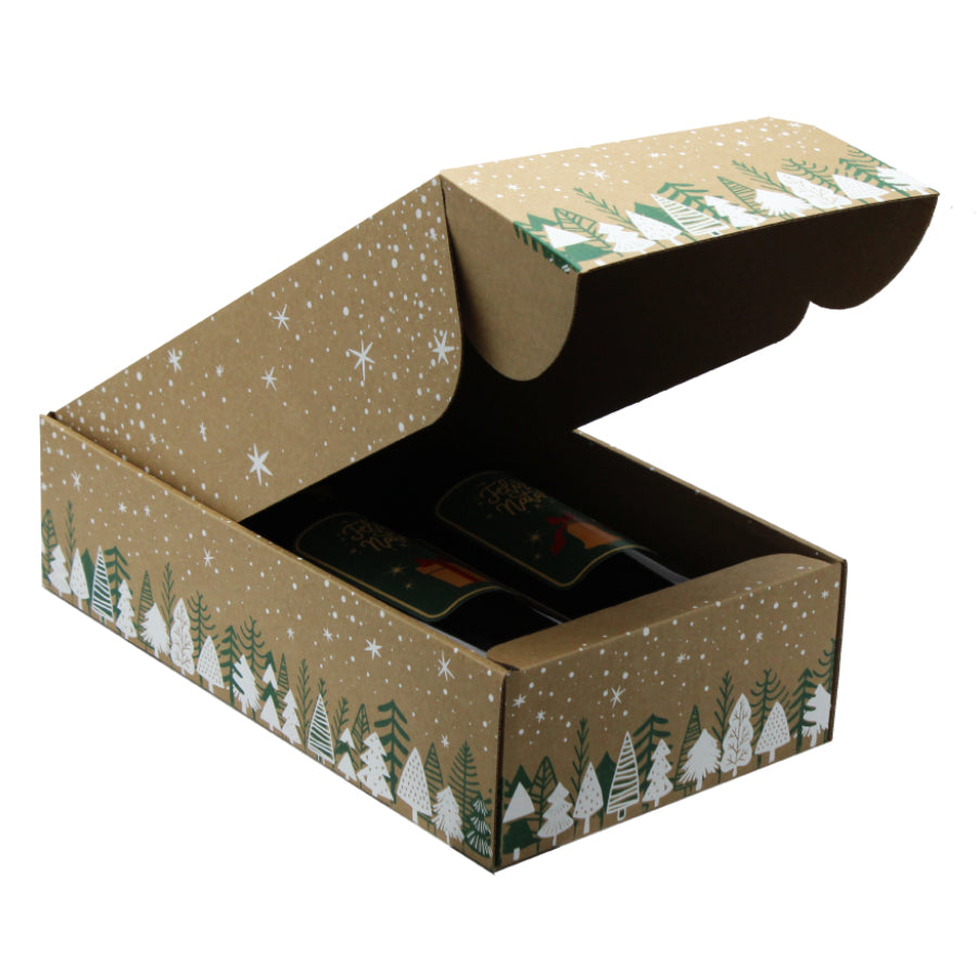 Cajas Cantinetta con interior para botellas - Verde y blanco - "Feliz Navidad"