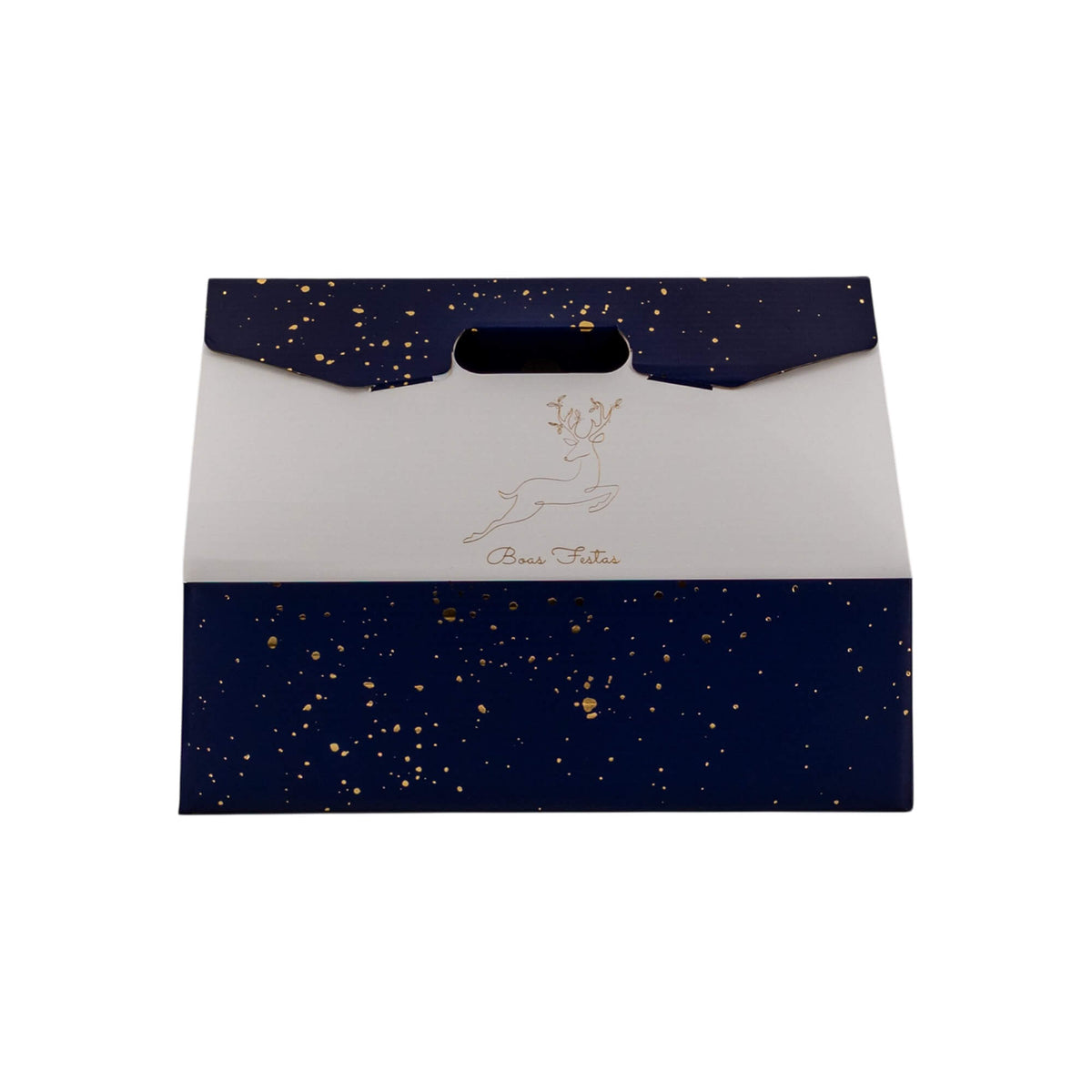 Caixa Cabaz Baulotto - Azul, Dourado e Branco - "Noite Feliz"