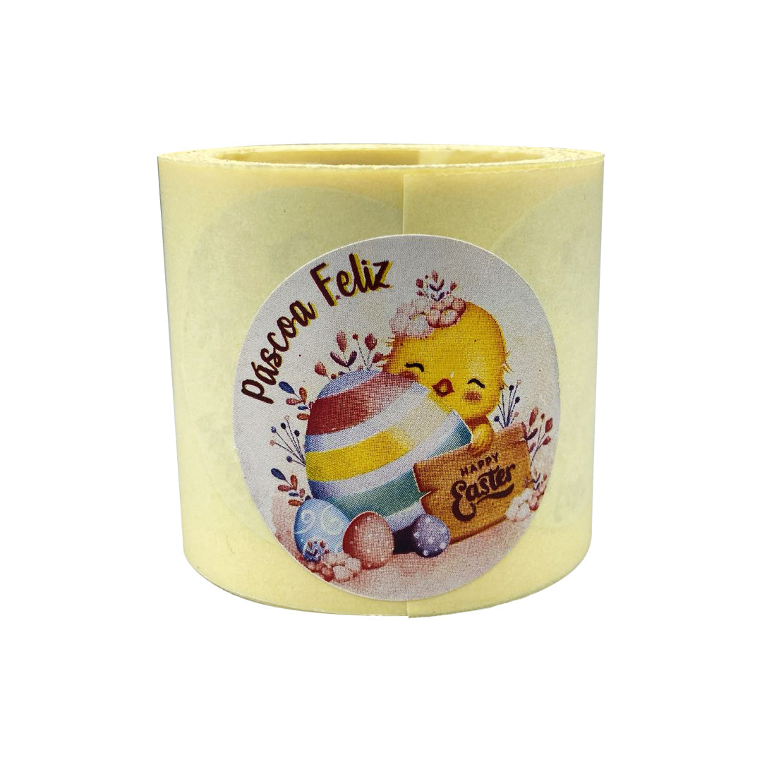 Round Sticker - Multicolor - "Happy Easter/Chick"