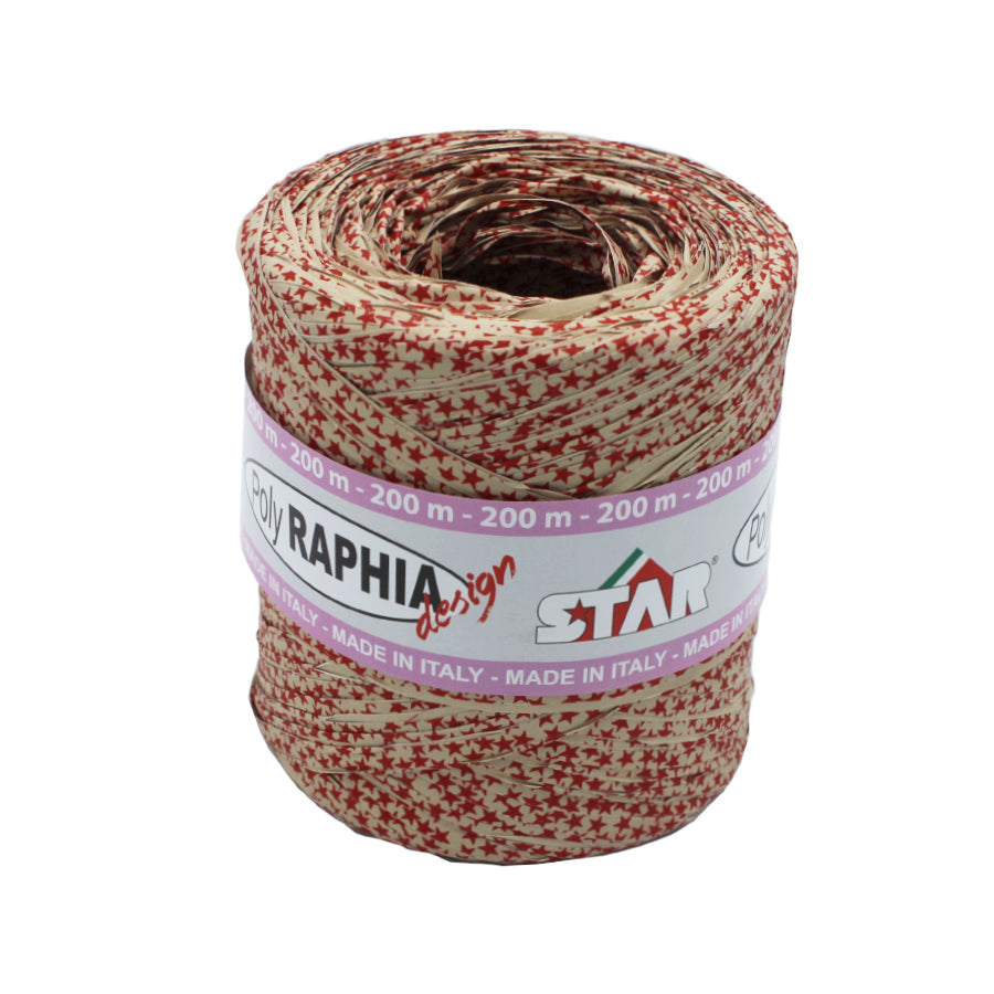 Epsilon Raffia Ribbon - Beige and Red - "Stars"