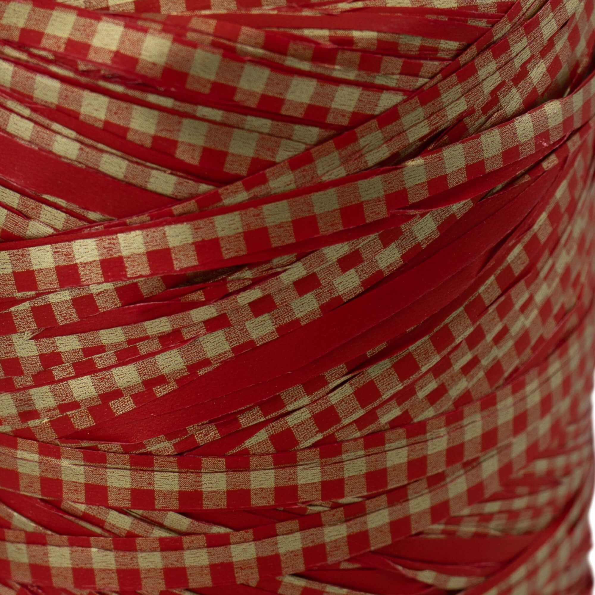 Cinta Rafia Vichy - Rojo y Dorado - "Cuadros"