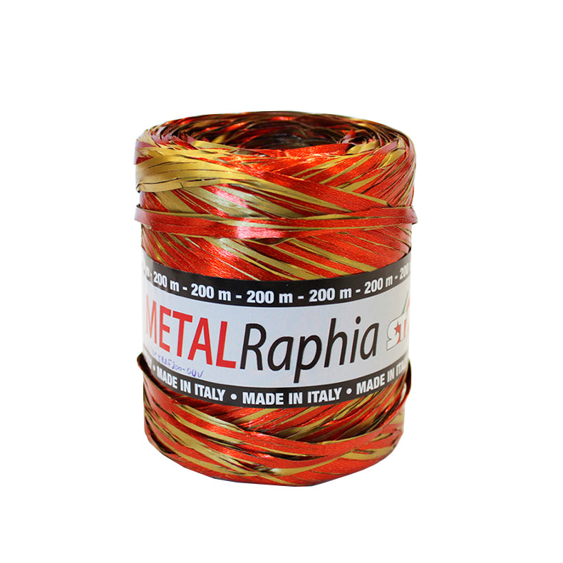 Cinta Rafia Star Metalizada - Oro y Rojo