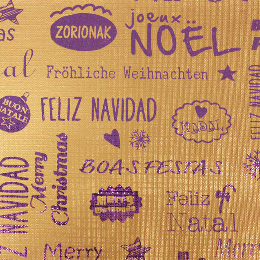 Embossed Paper Roll - Gold and Purple - "Merry Christmas in Different Languages"