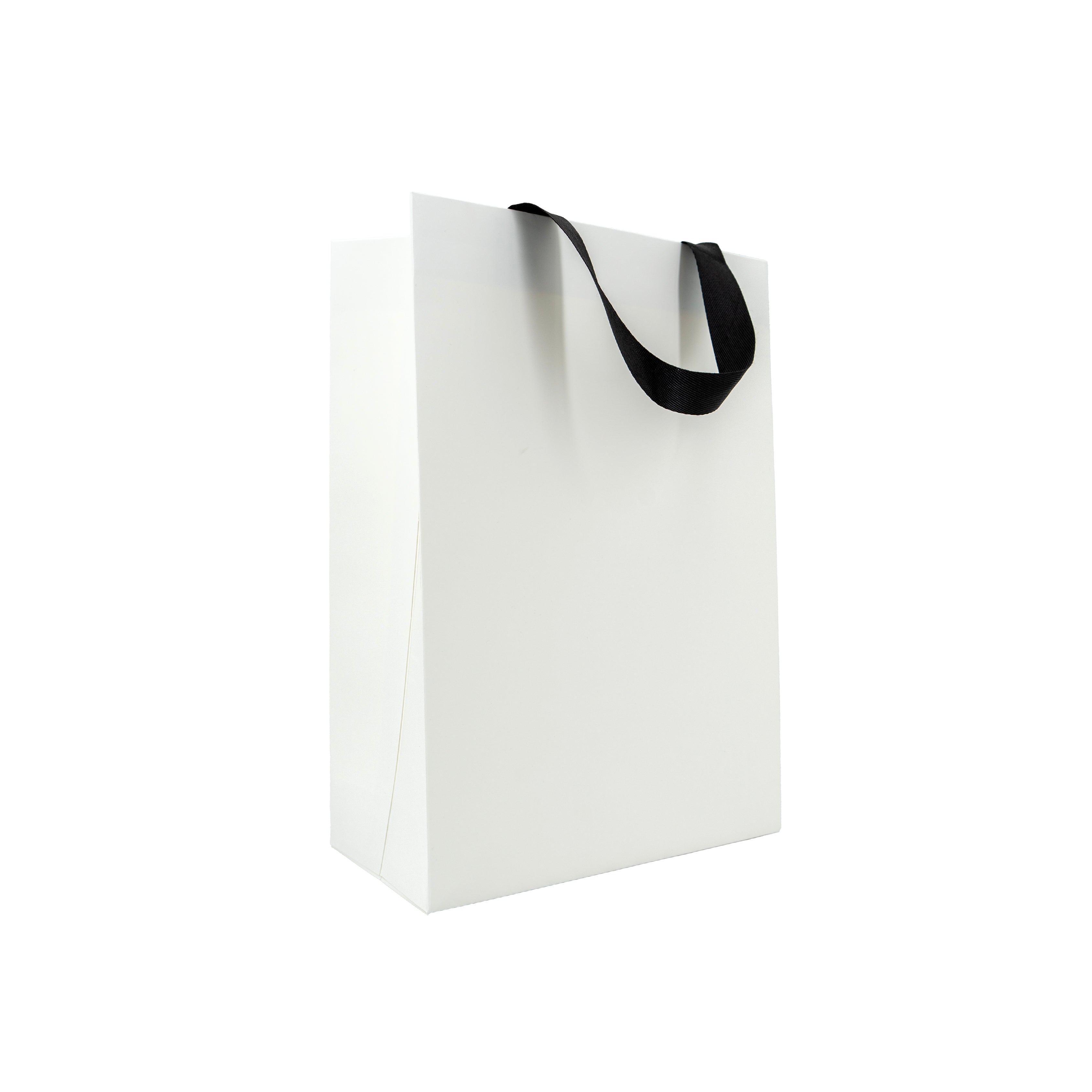 Bolsas premium de cartulina de 250 g con cinta, plastificado mate, blanco