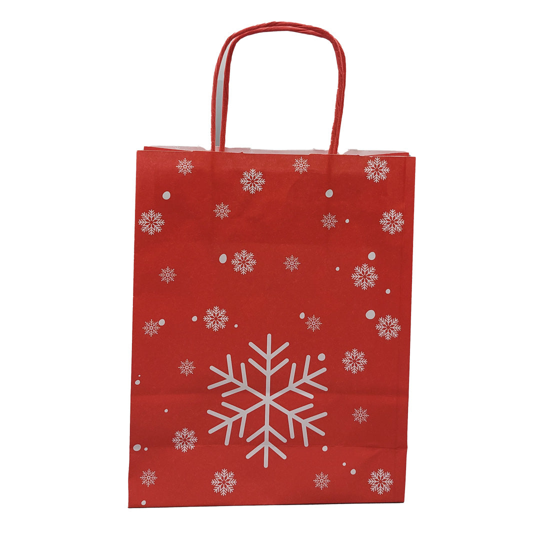 Bolsas Asa Retorcida Kraft Blanco - Rojo - "Copos de Nieve"
