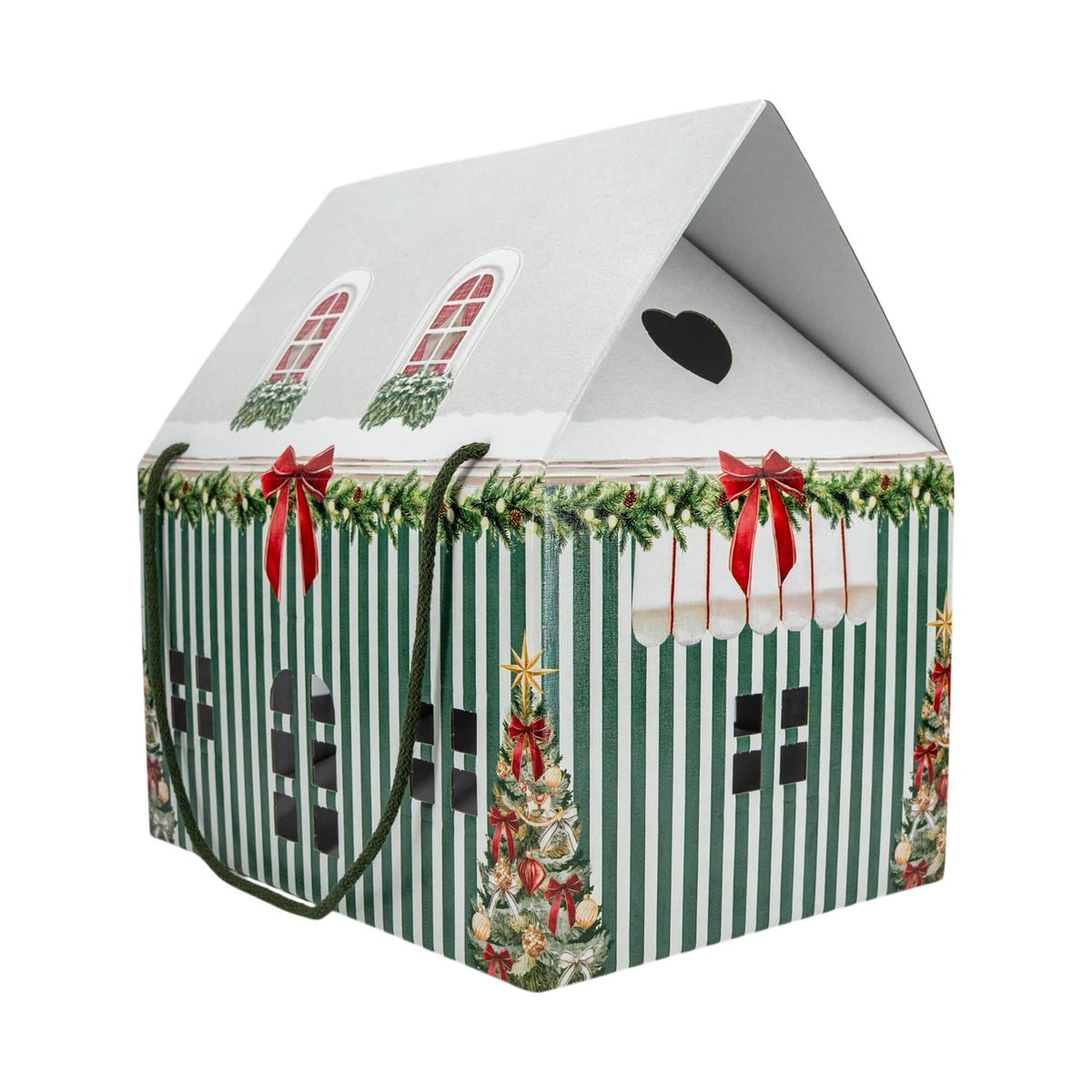 Caixa Casa com Cordão - Verde e Branco - "Market Verde"