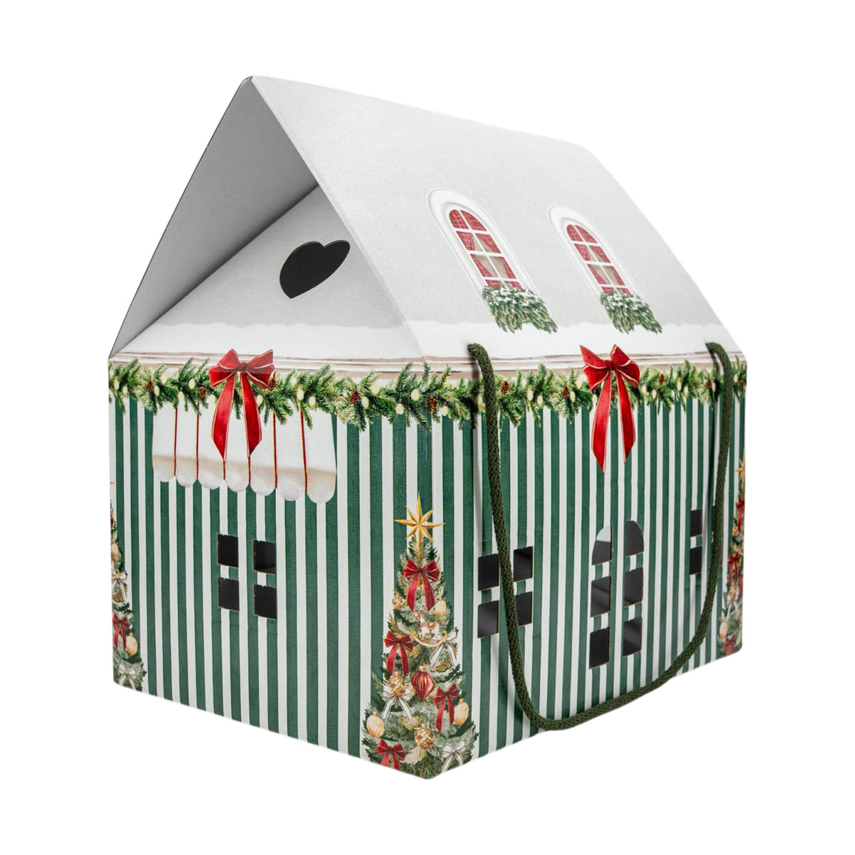 Caixa Casa com Cordão - Verde e Branco - "Market Verde"