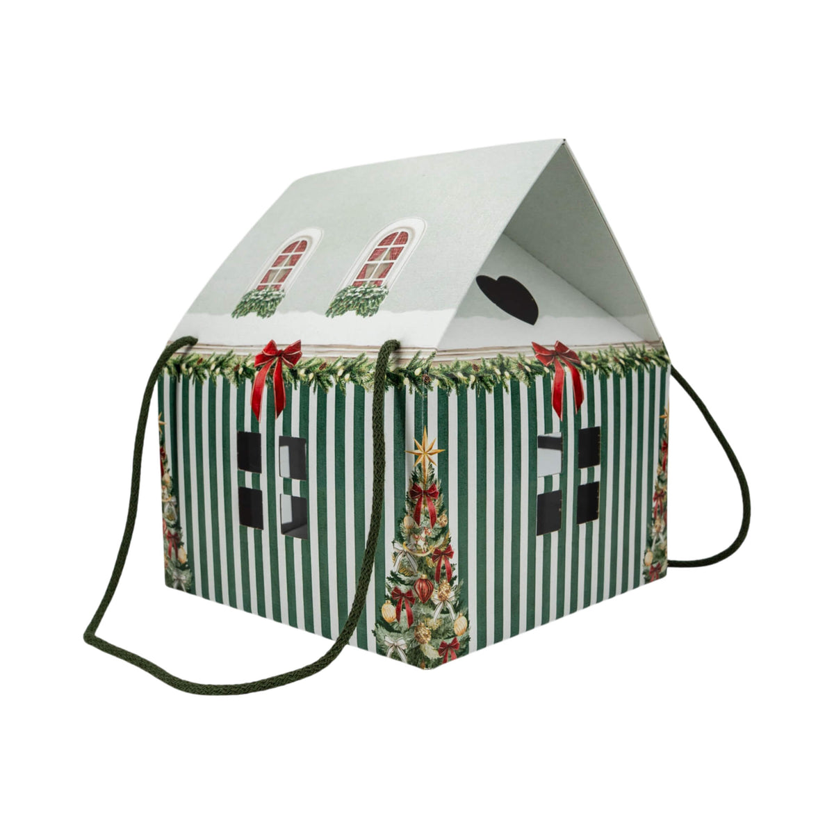 Caixa Casa com Cordão - Verde e Branco - "Market Verde"