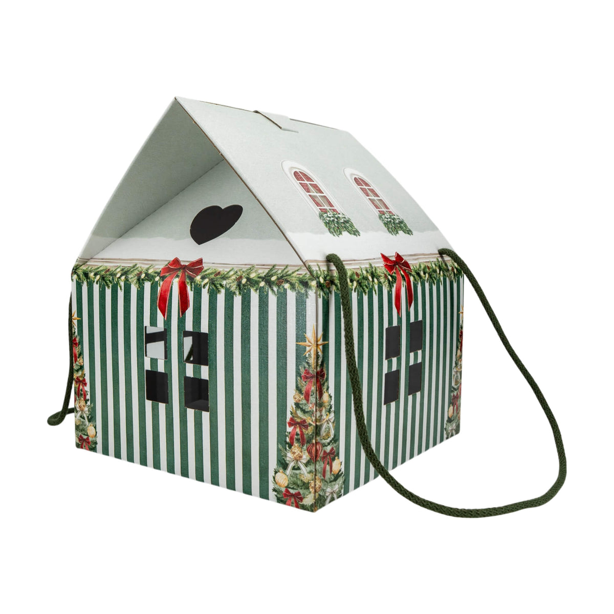 Caixa Casa com Cordão - Verde e Branco - "Market Verde"