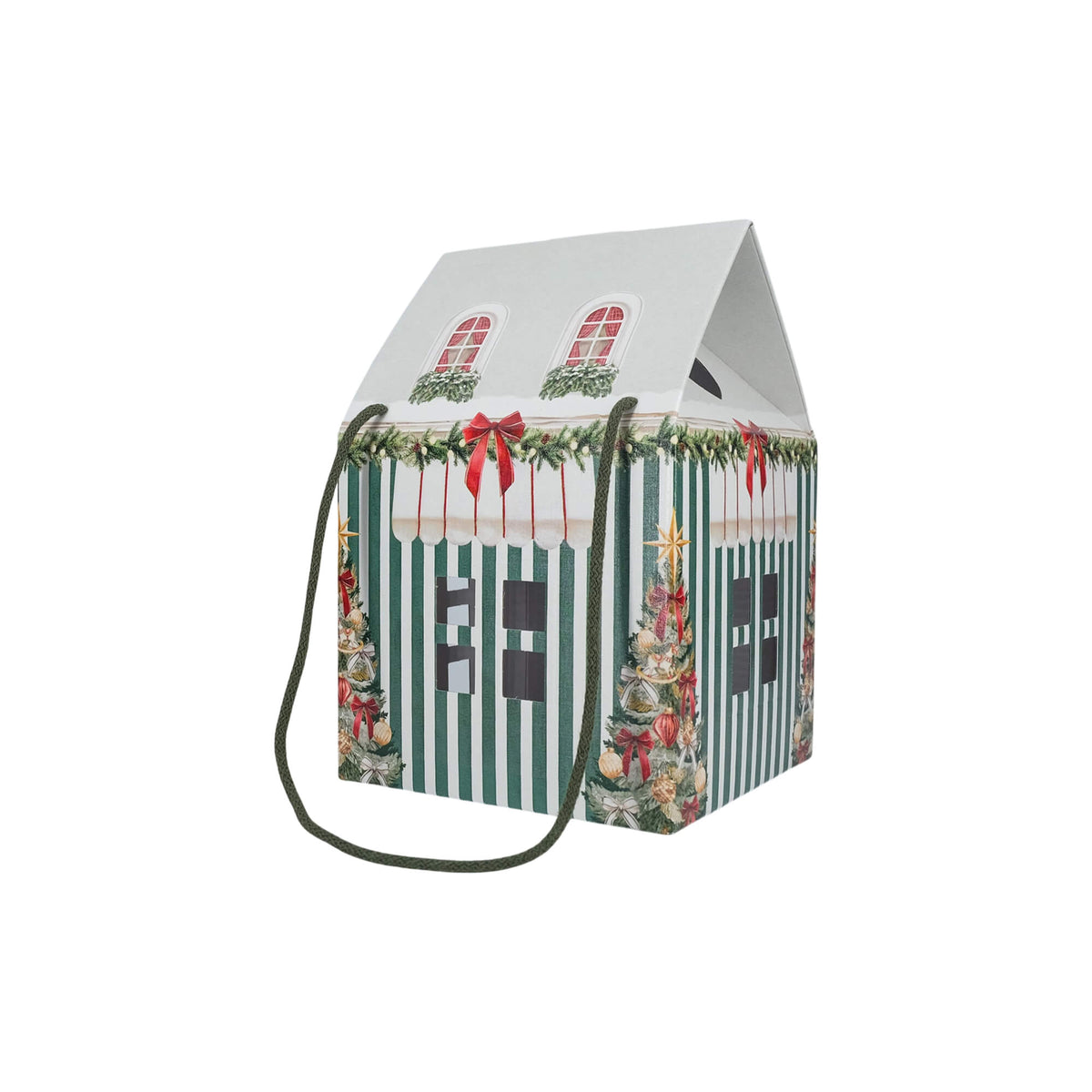 Caixa Casa com Cordão - Verde e Branco - "Market Verde"
