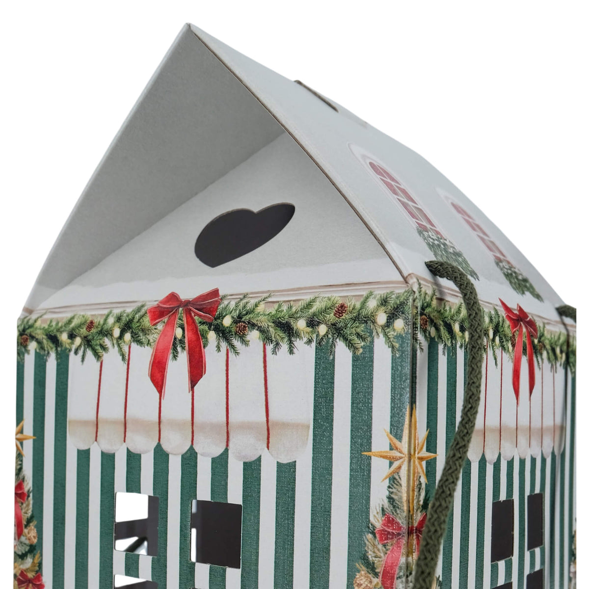 Caixa Casa com Cordão - Verde e Branco - "Market Verde"