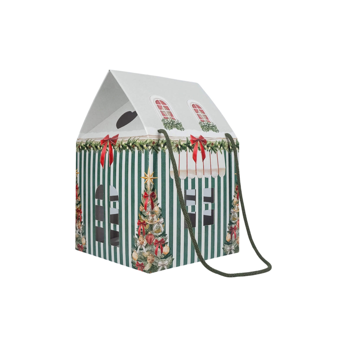 Caixa Casa com Cordão - Verde e Branco - "Market Verde"