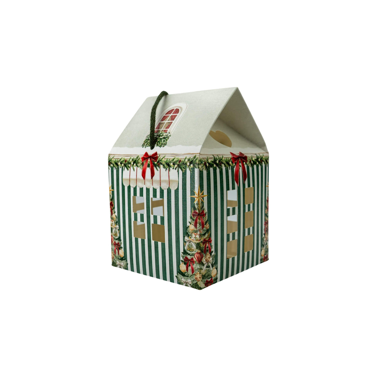 Caixa Casa com Cordão - Verde e Branco - "Market Verde"