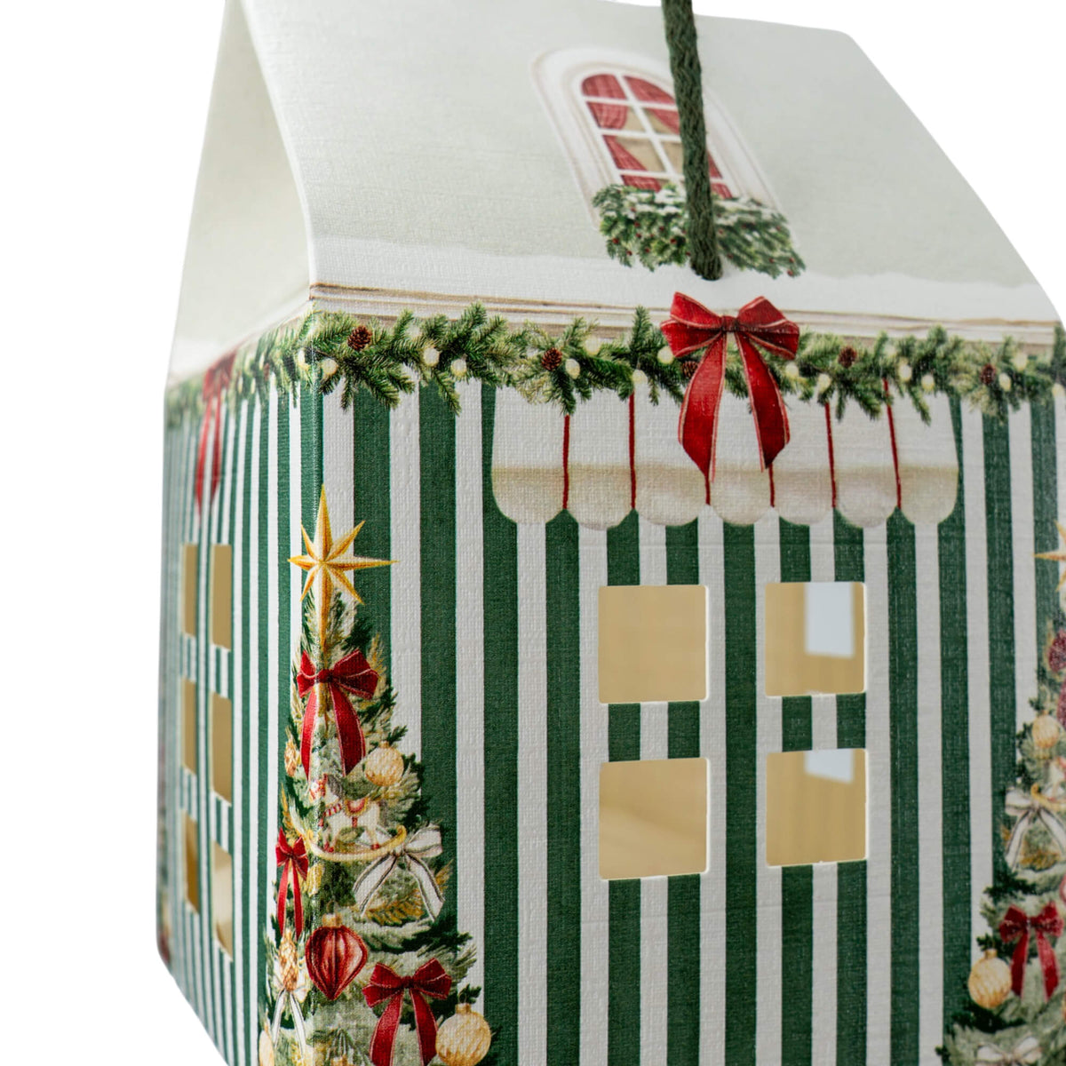 Caixa Casa com Cordão - Verde e Branco - "Market Verde"