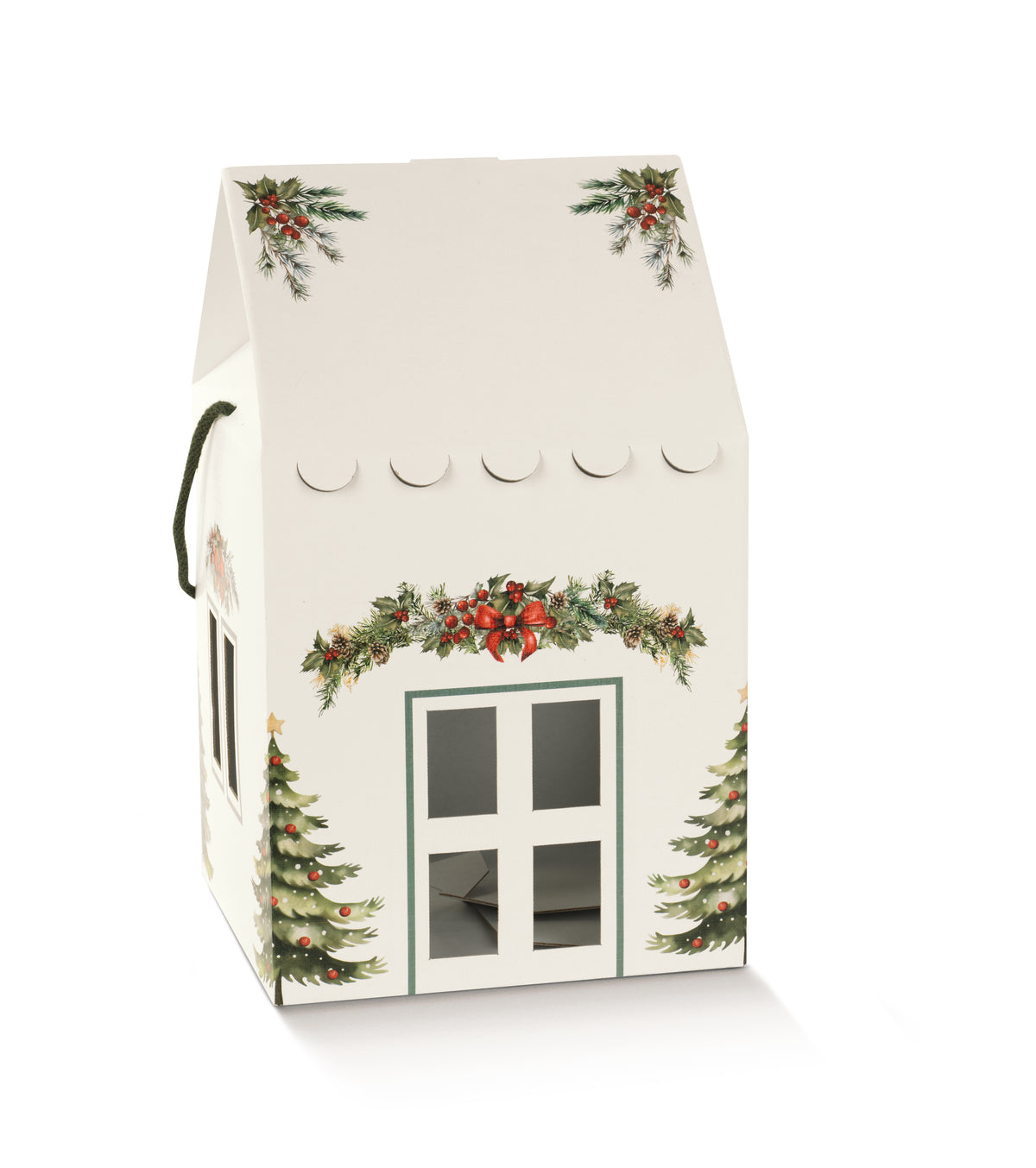 Caixa Casa com Cordão - Branco e Verde - "Pini"