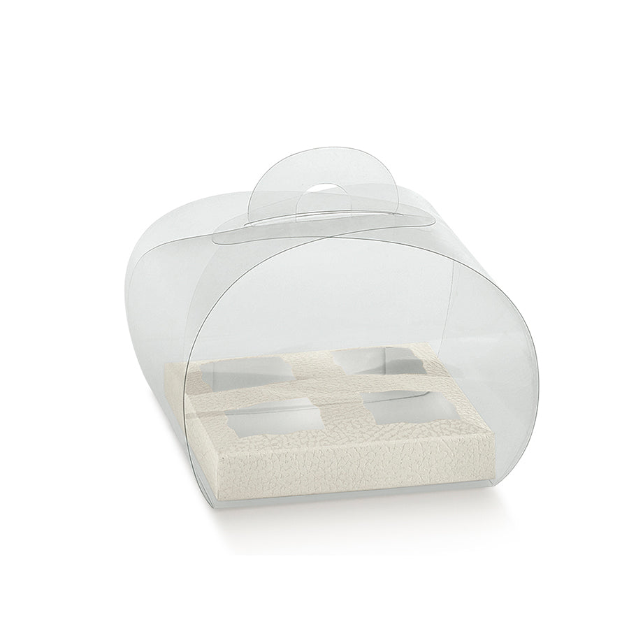 Cajas Tortino de PVC con Base e Interior para Dulces - Transparente y Blanco - "Piel"
