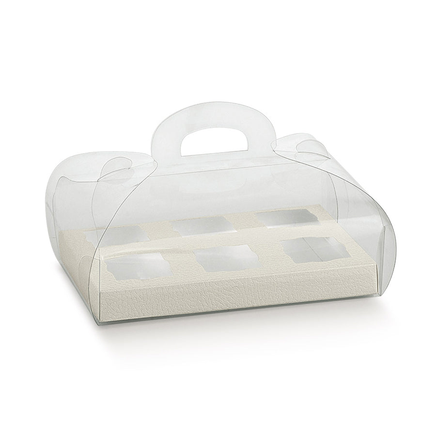 Cajas Tortino de PVC con Base e Interior para Dulces - Transparente y Blanco - "Piel"