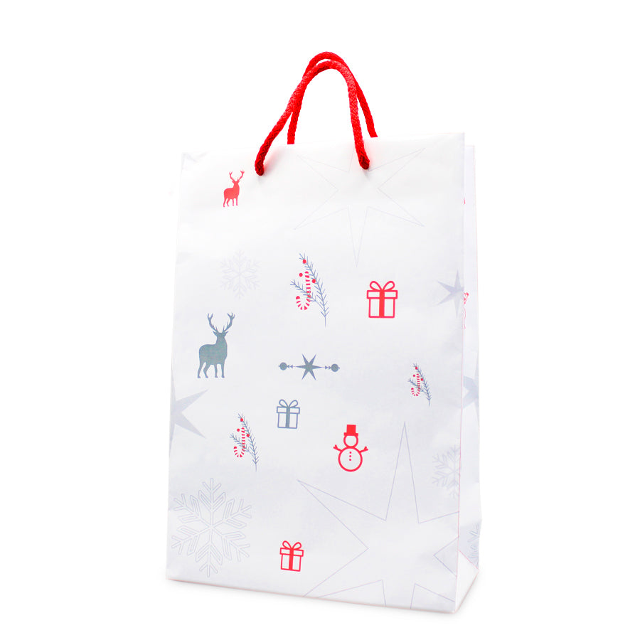 Bolsas de papel estucado de 200g - Plastificado mate - Blanco y rojo - "Símbolos de Navidad"