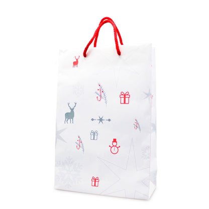Bolsas de papel estucado de 200g - Plastificado mate - Blanco y rojo - "Símbolos de Navidad"