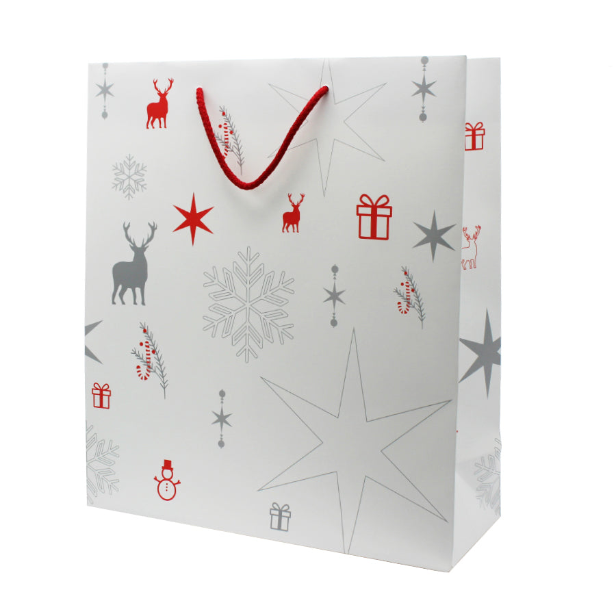 Bolsas de papel estucado de 200g - Plastificado mate - Blanco y rojo - "Símbolos de Navidad"