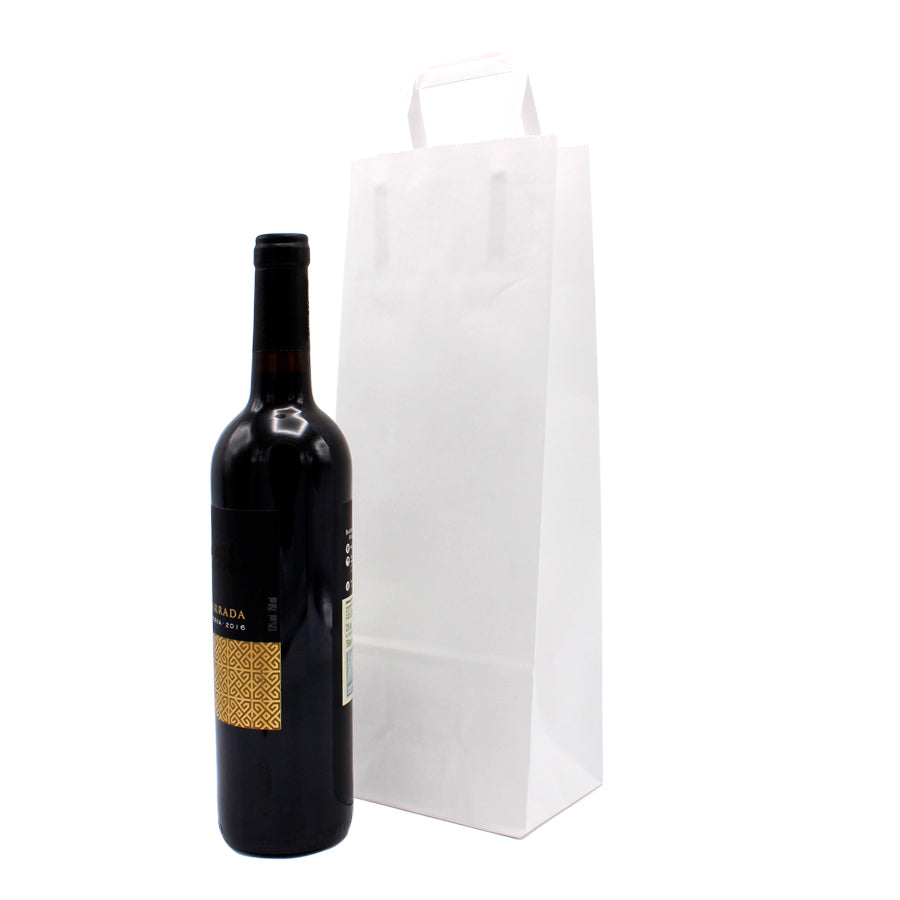 Bolsas de Papel Kraft Blanco Asa Plana para Botellas - Blanco