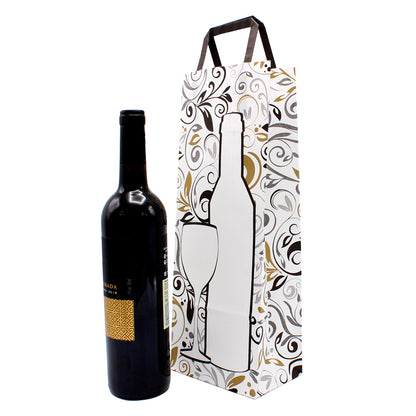 Flat Handle White Kraft Paper Bags for Bottles - White, Silver, and Gold