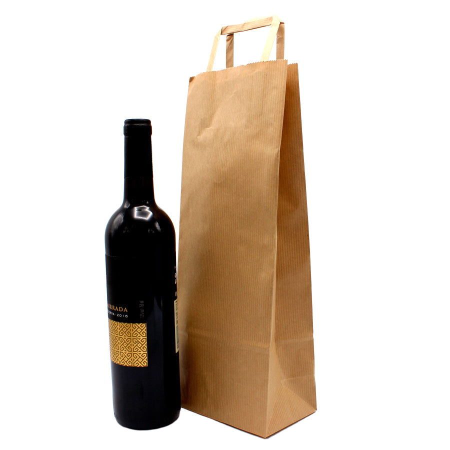Flat Handle Natural Kraft Paper Bags for Bottle - Kraft