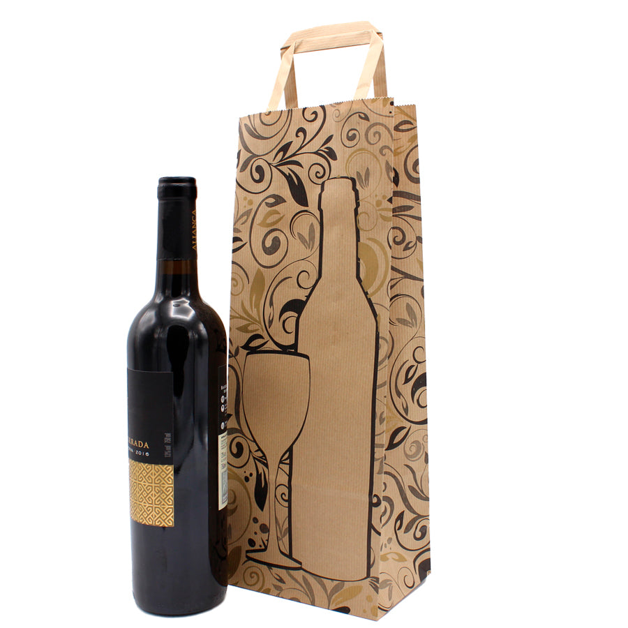 Bolsas de Papel Kraft Natural Asas Planas para Botella - Kraft, Plateado y Dorado - Decor