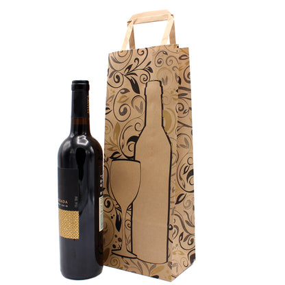 Bolsas de Papel Kraft Natural Asas Planas para Botella - Kraft, Plateado y Dorado - Decor