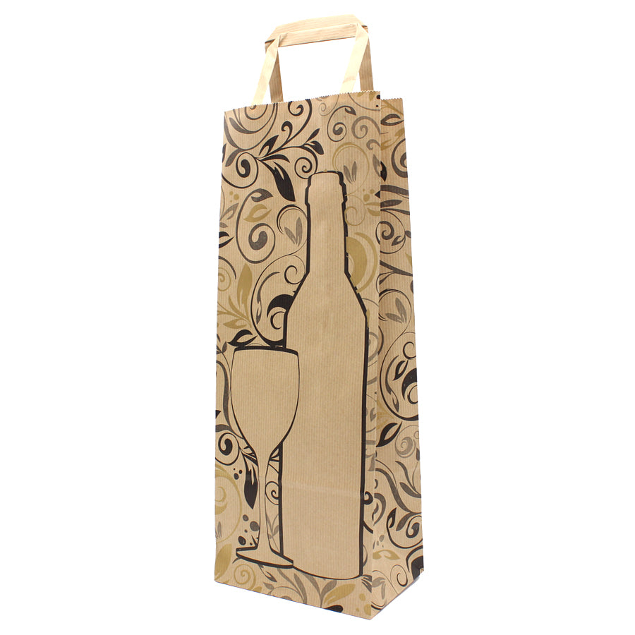 Flat Handle Natural Kraft Paper Bottle Bags - Kraft, Silver and Gold - Decor
