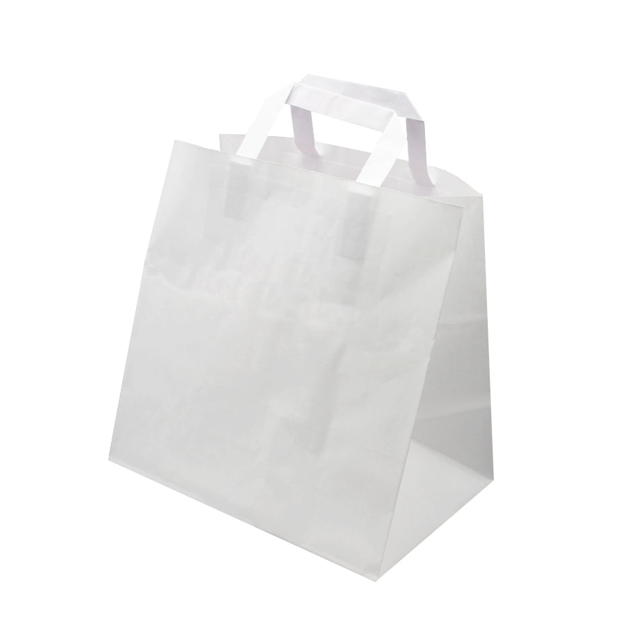 Bolsas Take-Away Asa Plana Kraft Blanco - Fondo Ancho - Blanco