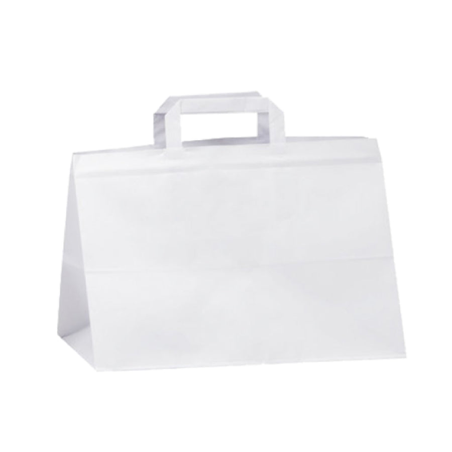 Bolsas Take-Away Asa Plana Kraft Blanco - Fondo Ancho - Blanco