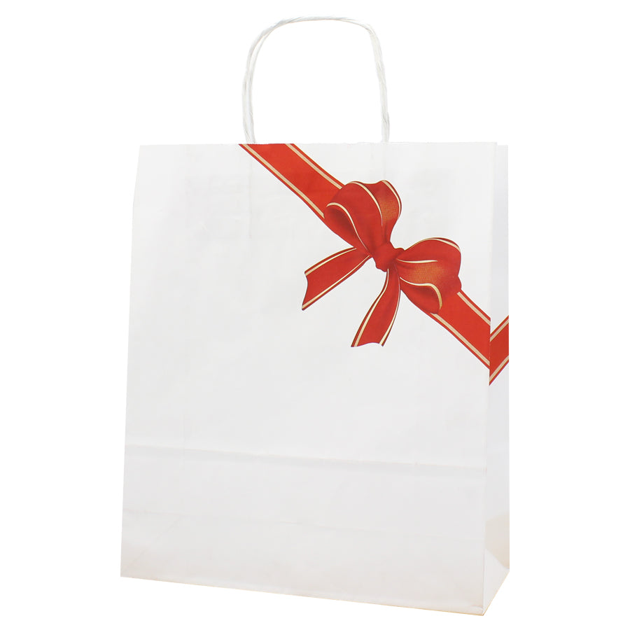 Bolsas de Asa Retorcida Kraft Blancas - Blancas y Rojas - "Lazo"